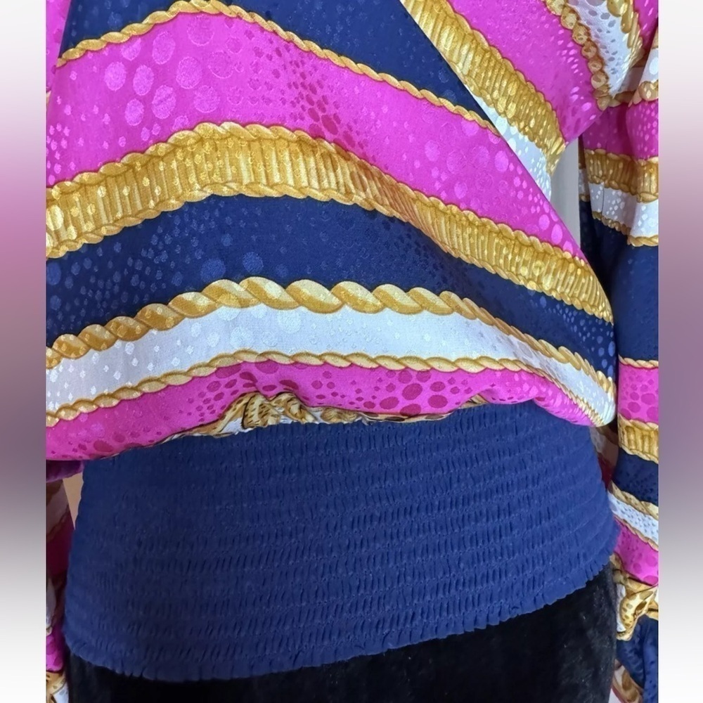 Vintage Adrianna Papell 100% Silk Top Sz 10 Rope Chain Pattern Designer Blouse - Picture 7 of 9